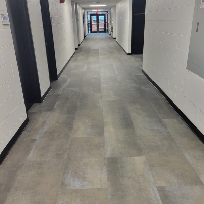 commercial flooring in a college campus hallway